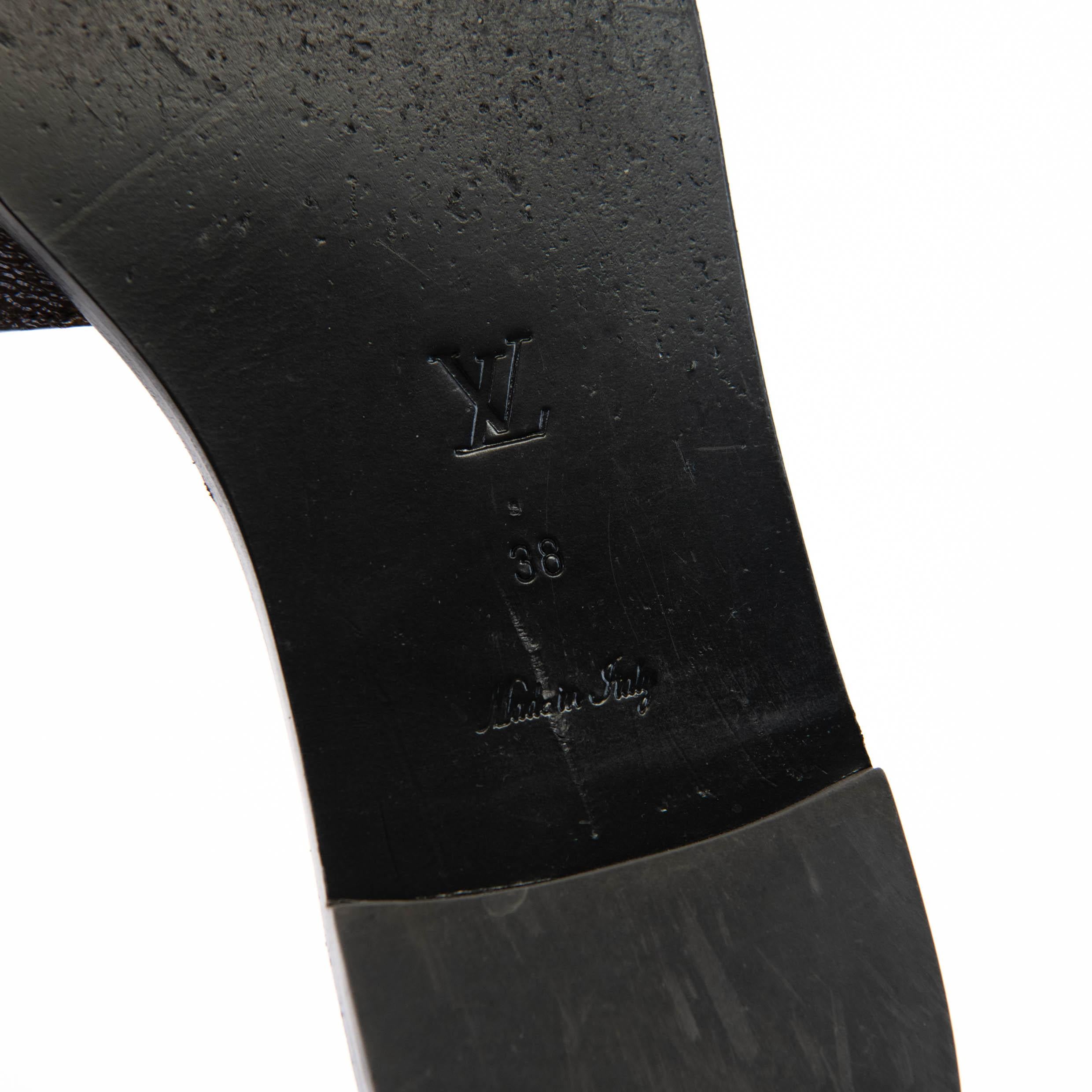 Black Louis Vuitton Brown Patent Monogram Lock It Flat Mules Size 38