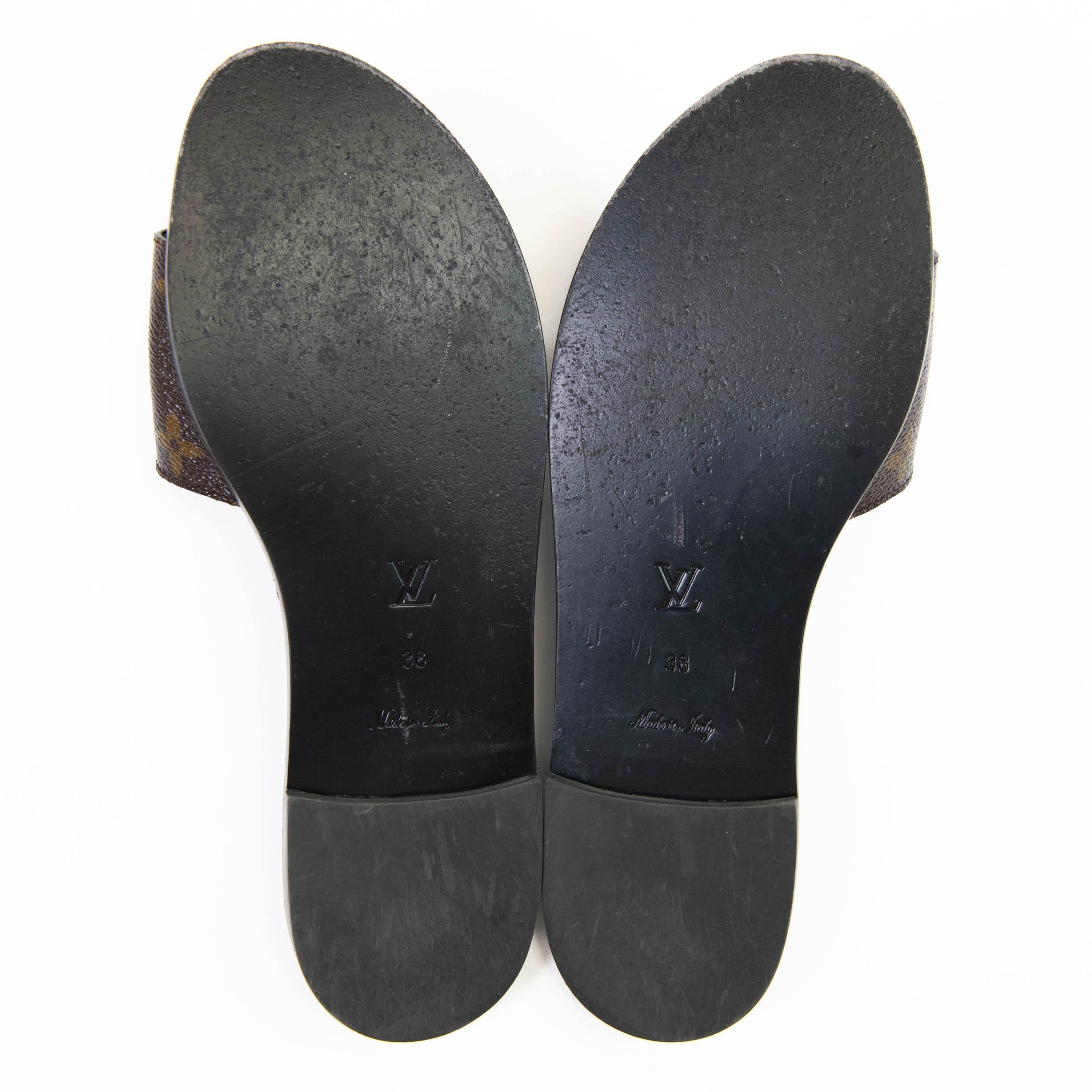 Louis Vuitton Brown Patent Monogram Lock It Flat Mules Size 38 1