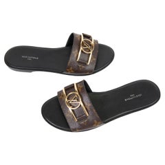 Louis Vuitton Brown Patent Monogram Lock It Flat Mules Size 38