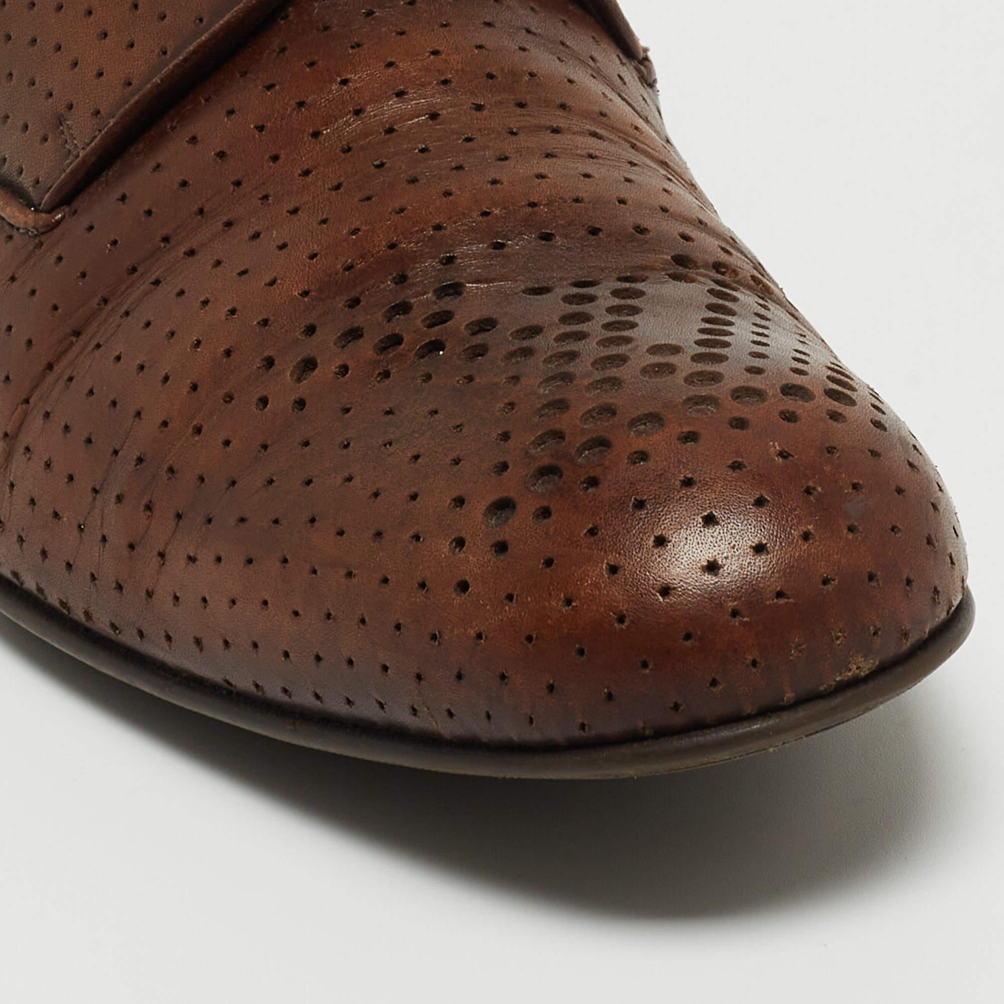 Louis Vuitton Brown Perforated Leather Lace Up Derby Size 40 For Sale 3