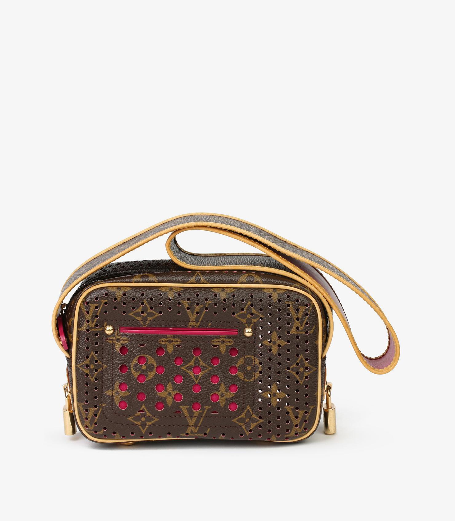 da uomo o donna Louis Vuitton Marrone Monogram traforato in tela rivestita, Fuschia Mini Trocadero in vendita