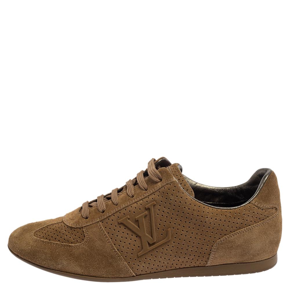 Louis Vuitton Brown Perforated Suede Low Top Sneakers Size 36 1