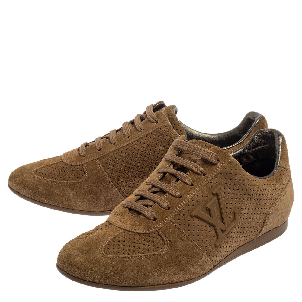 Louis Vuitton Brown Perforated Suede Low Top Sneakers Size 36 3