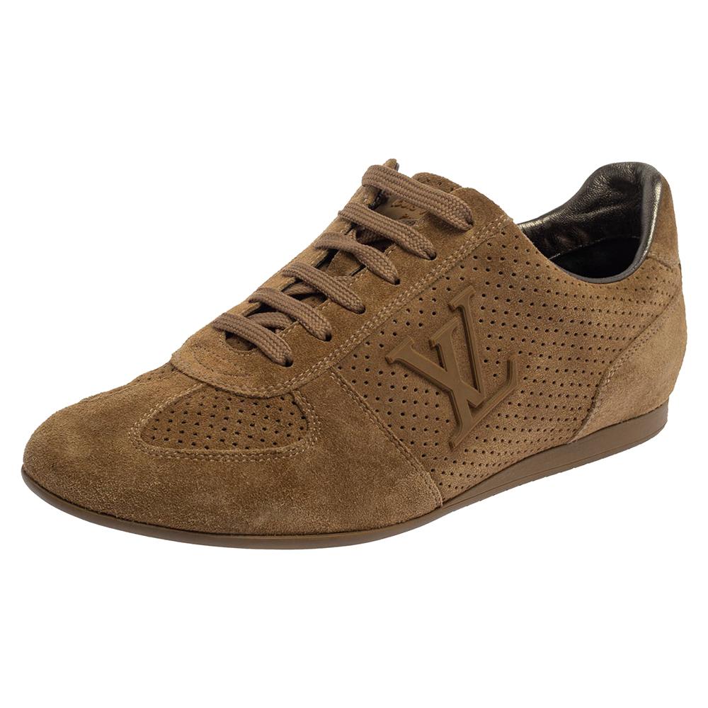 Louis Vuitton Brown Perforated Suede Low Top Sneakers Size 36