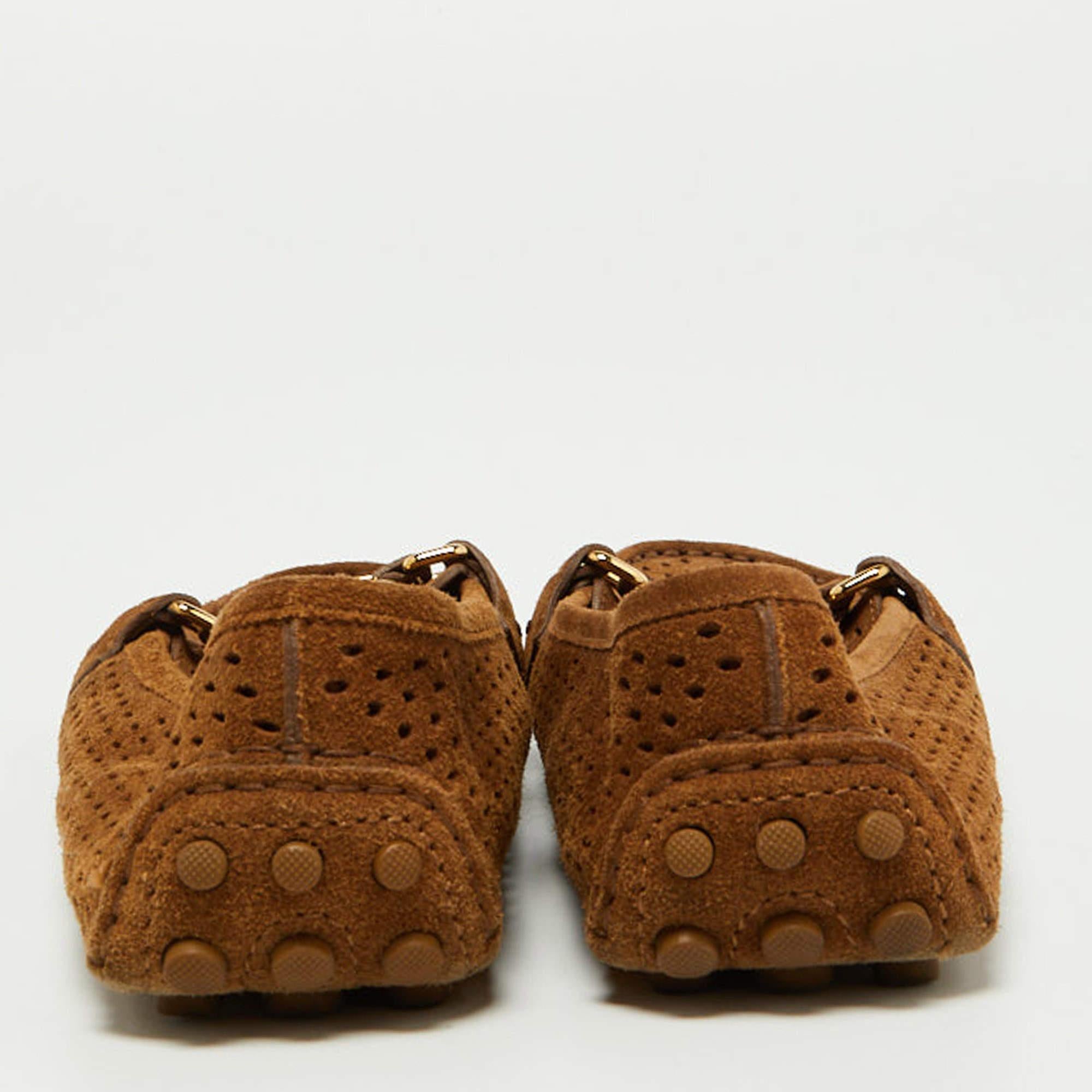 Louis Vuitton Brown Perforated Suede Oxford Loafers Size 37.5 For Sale 1