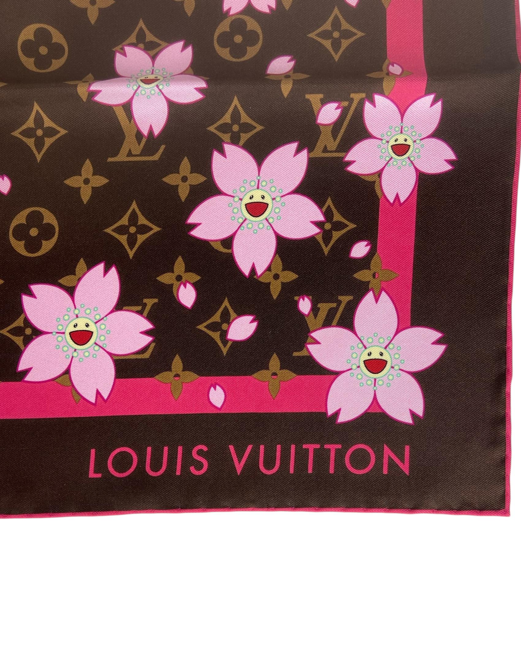 Marrone Louis Vuitton Sciarpa marrone/rosa LV x TM Monogram Cherry Blossom Square 70 in vendita