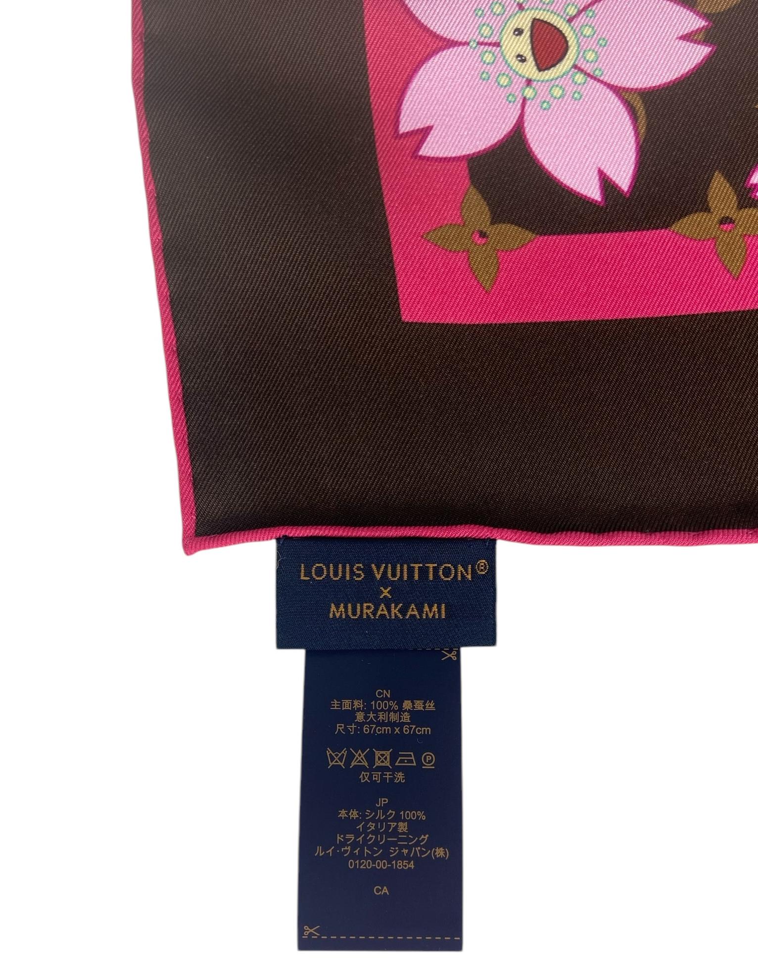 Louis Vuitton Sciarpa marrone/rosa LV x TM Monogram Cherry Blossom Square 70 In condizioni ottime in vendita a New York, NY