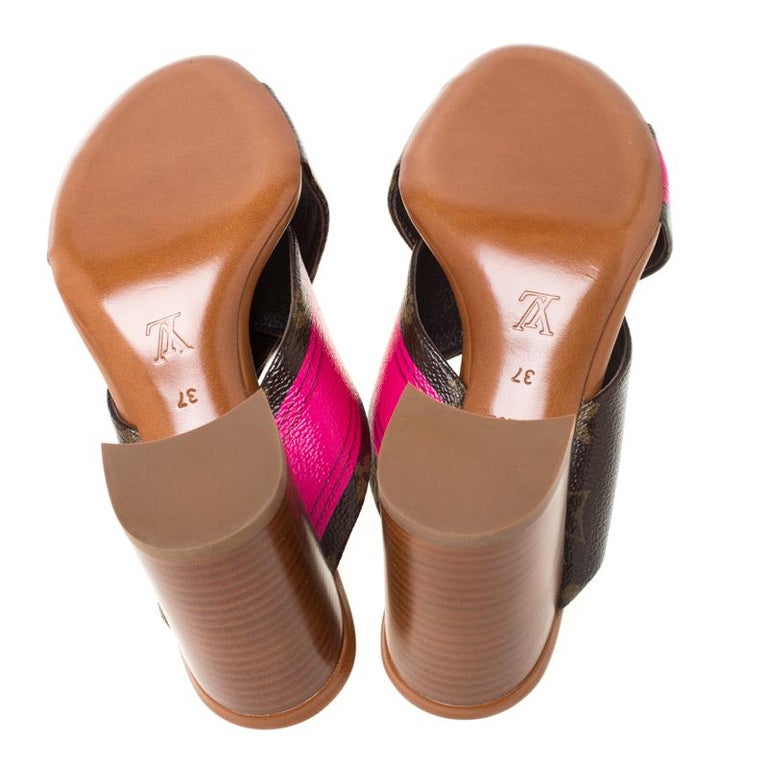 Louis Vuitton Brown/Pink Monogram Canvas Panorama Slide Mule Sandals Size  37 Louis Vuitton