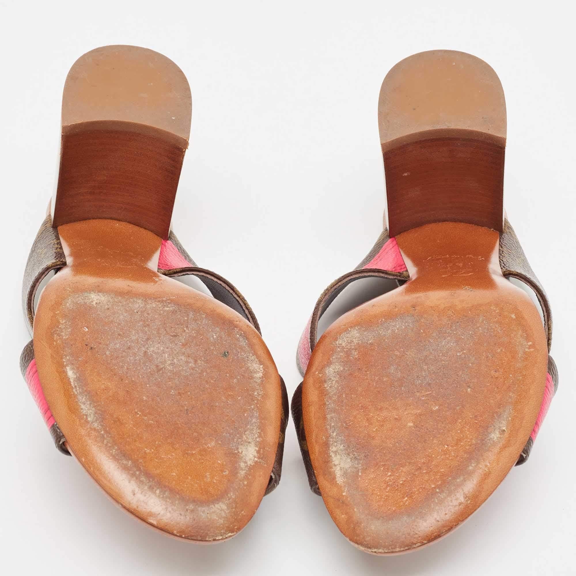 Louis Vuitton Brown/Pink Monogram Canvas Slide Sandals Size 39 2
