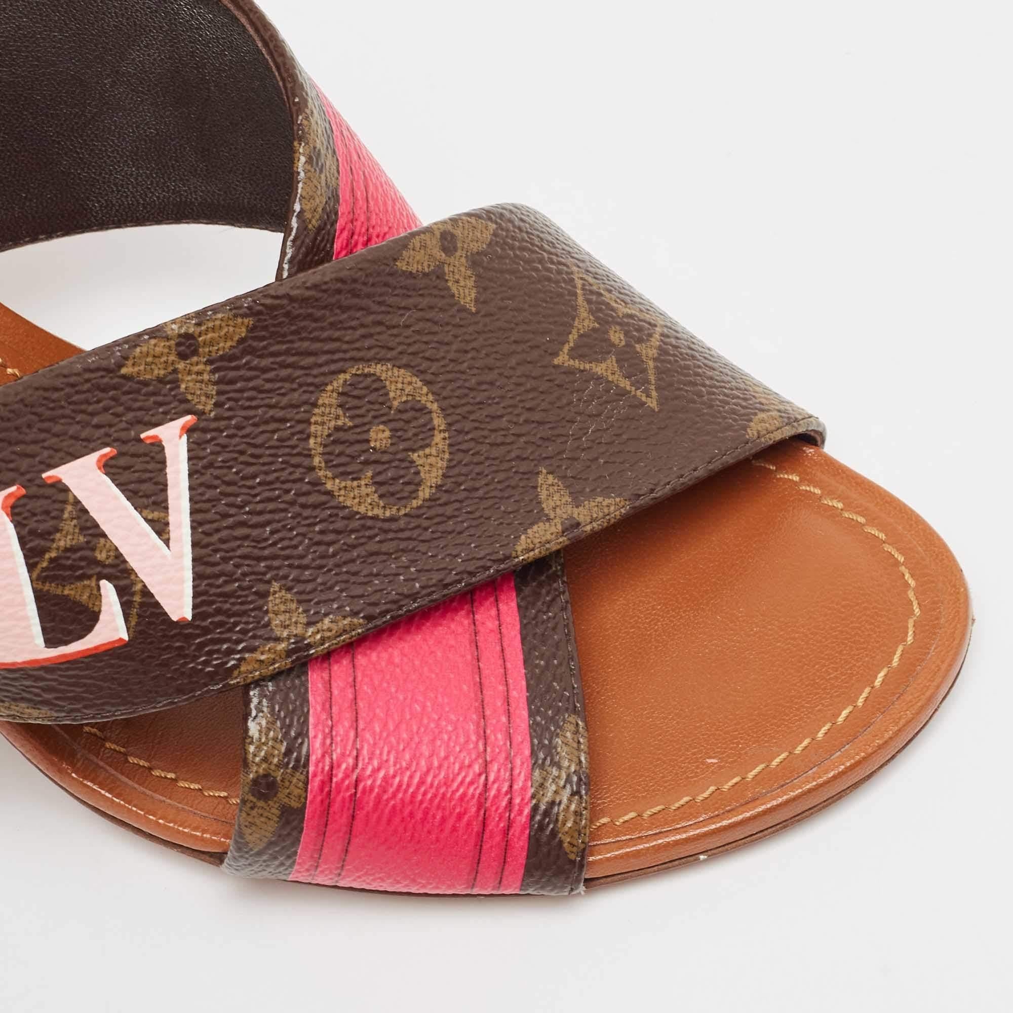 Louis Vuitton Brown/Pink Monogram Canvas Slide Sandals Size 39 3