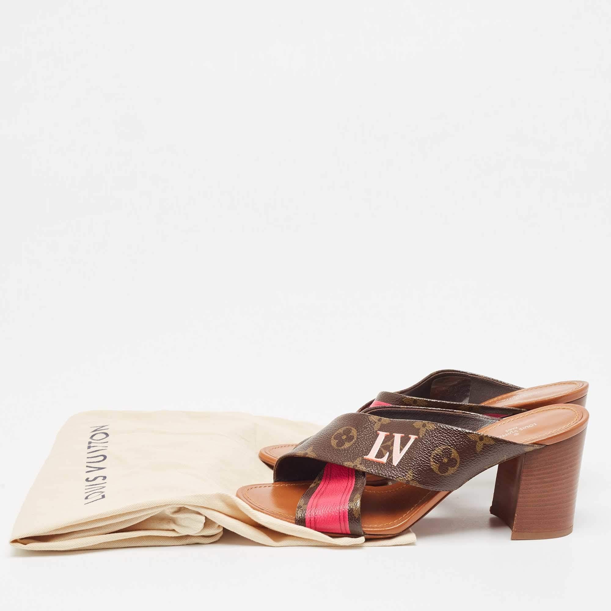 Louis Vuitton Brown/Pink Monogram Canvas Slide Sandals Size 39 5