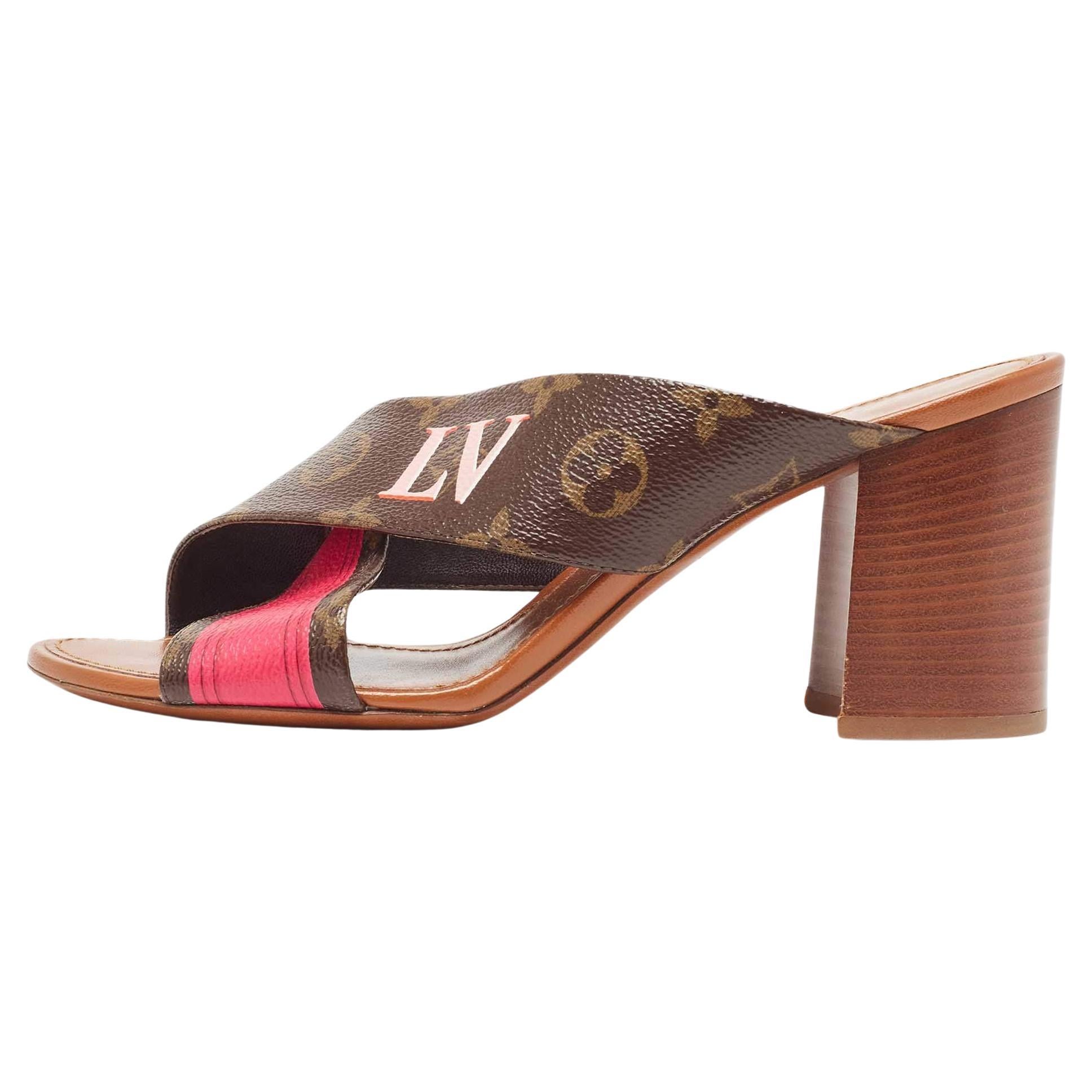 Louis Vuitton Brown/Pink Monogram Canvas Slide Sandals Size 39