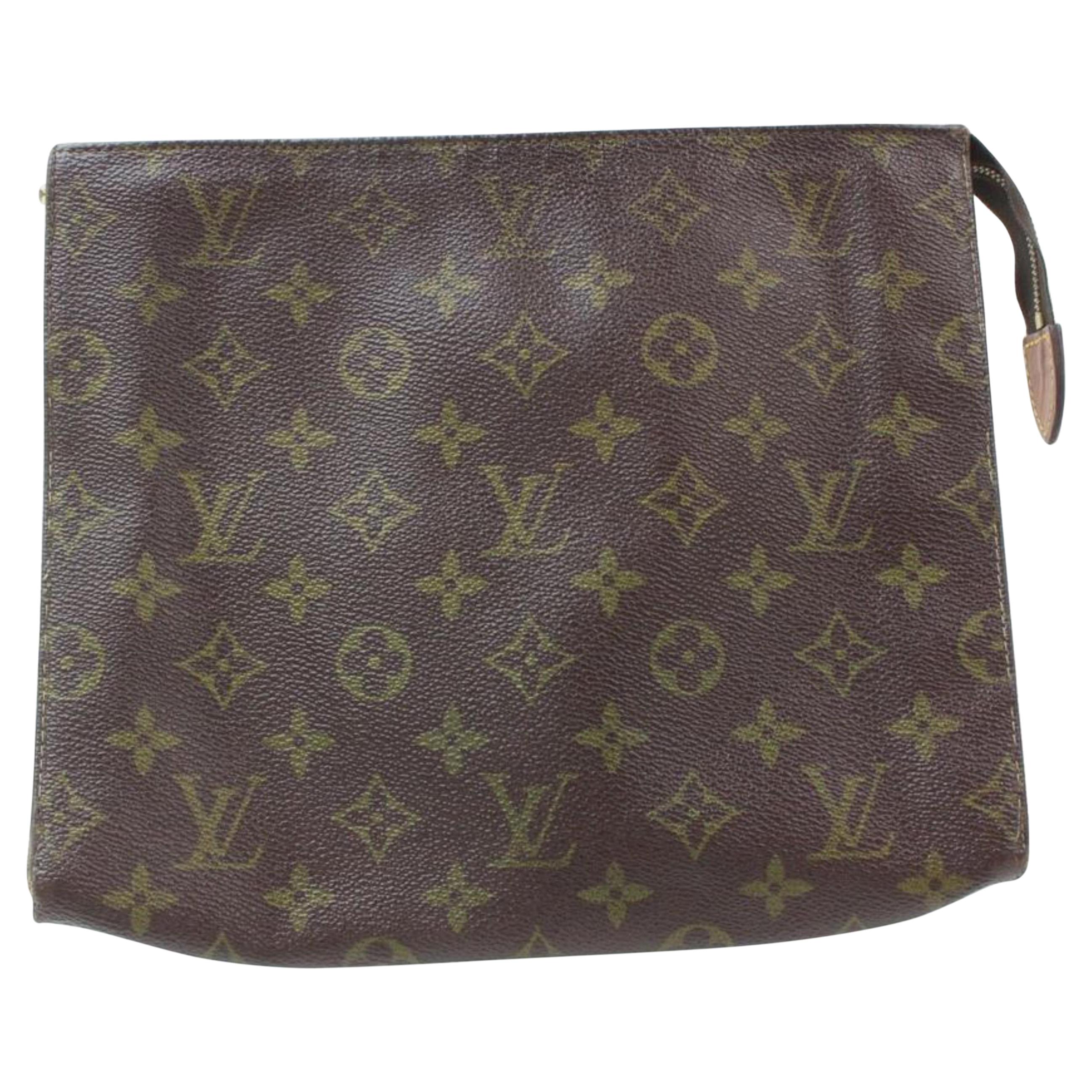 Louis Vuitton Brown Poche Monogram Toiletry Pouch 26 Toilette 869587 Cosmetic Ba For Sale