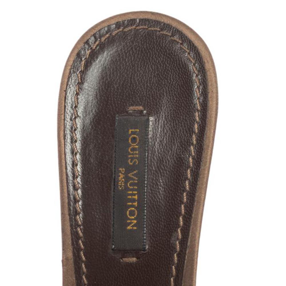 Gray Louis Vuitton Brown Satin Crystal Slide Sandals Size 38