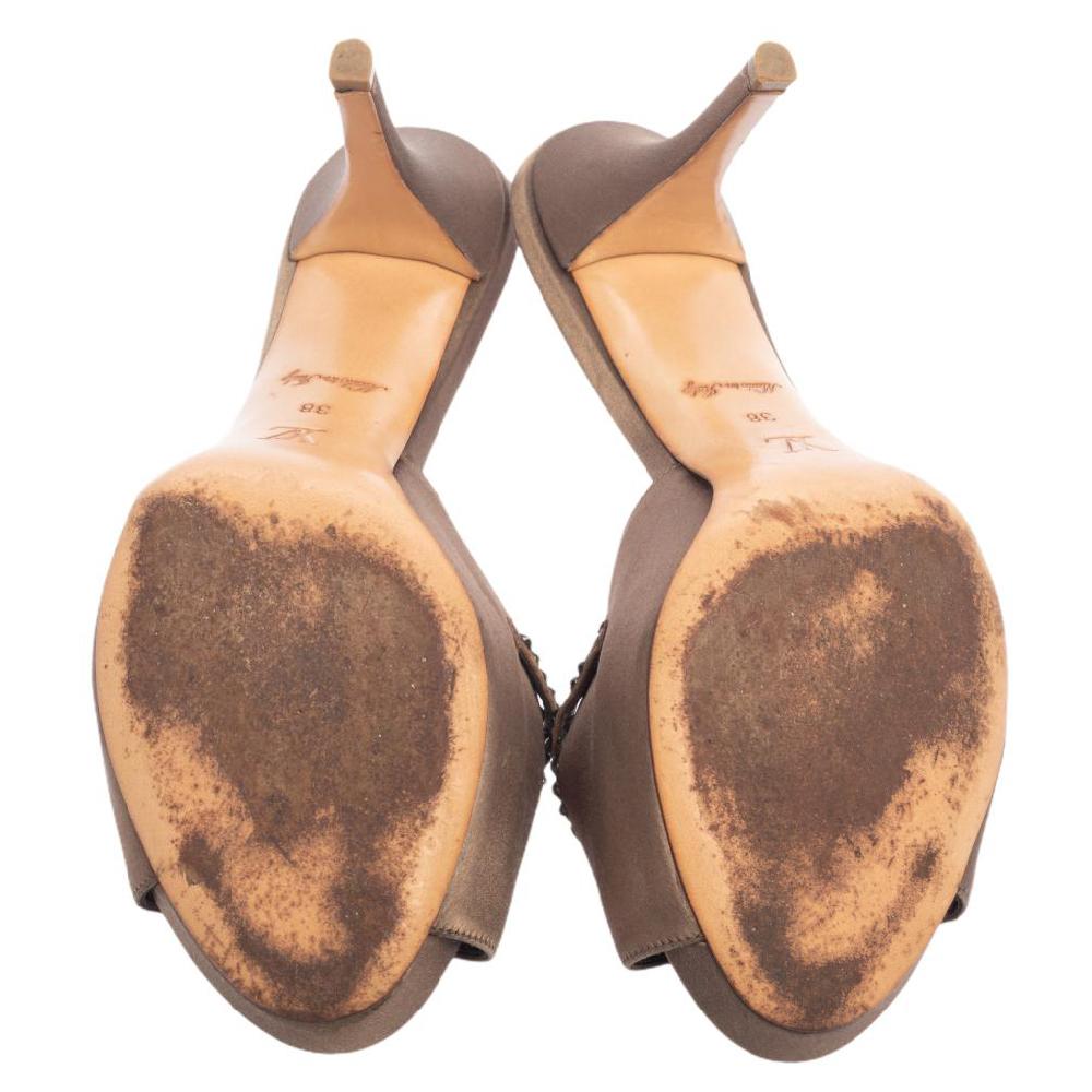 Louis Vuitton Brown Satin Crystal Slide Sandals Size 38 In Good Condition In Dubai, Al Qouz 2