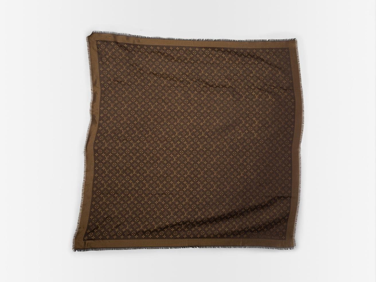 Black Louis Vuitton Brown Silk Monogram Classic Shawl