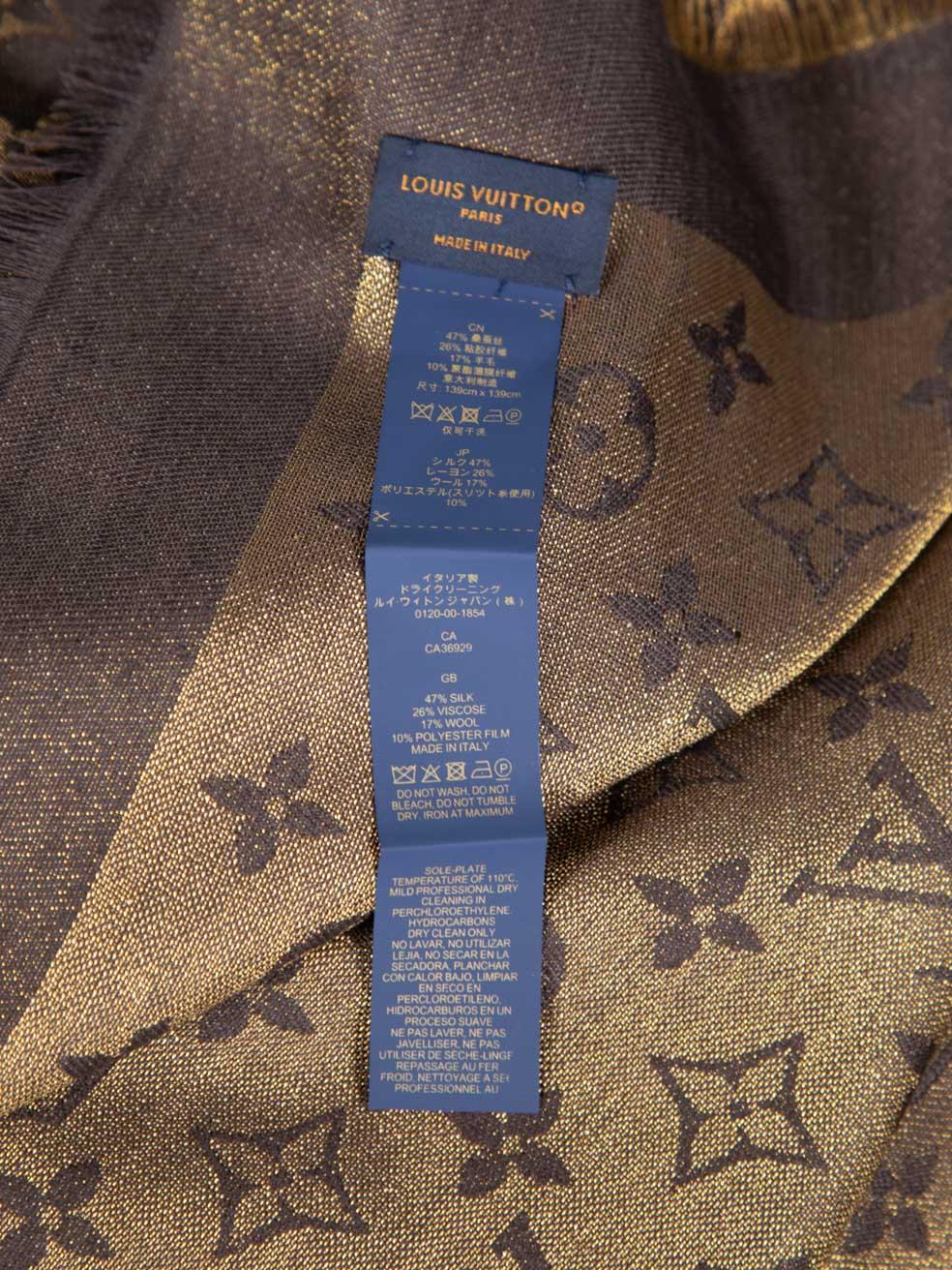 Louis Vuitton Brown Silk Monogram Classic Shawl 1