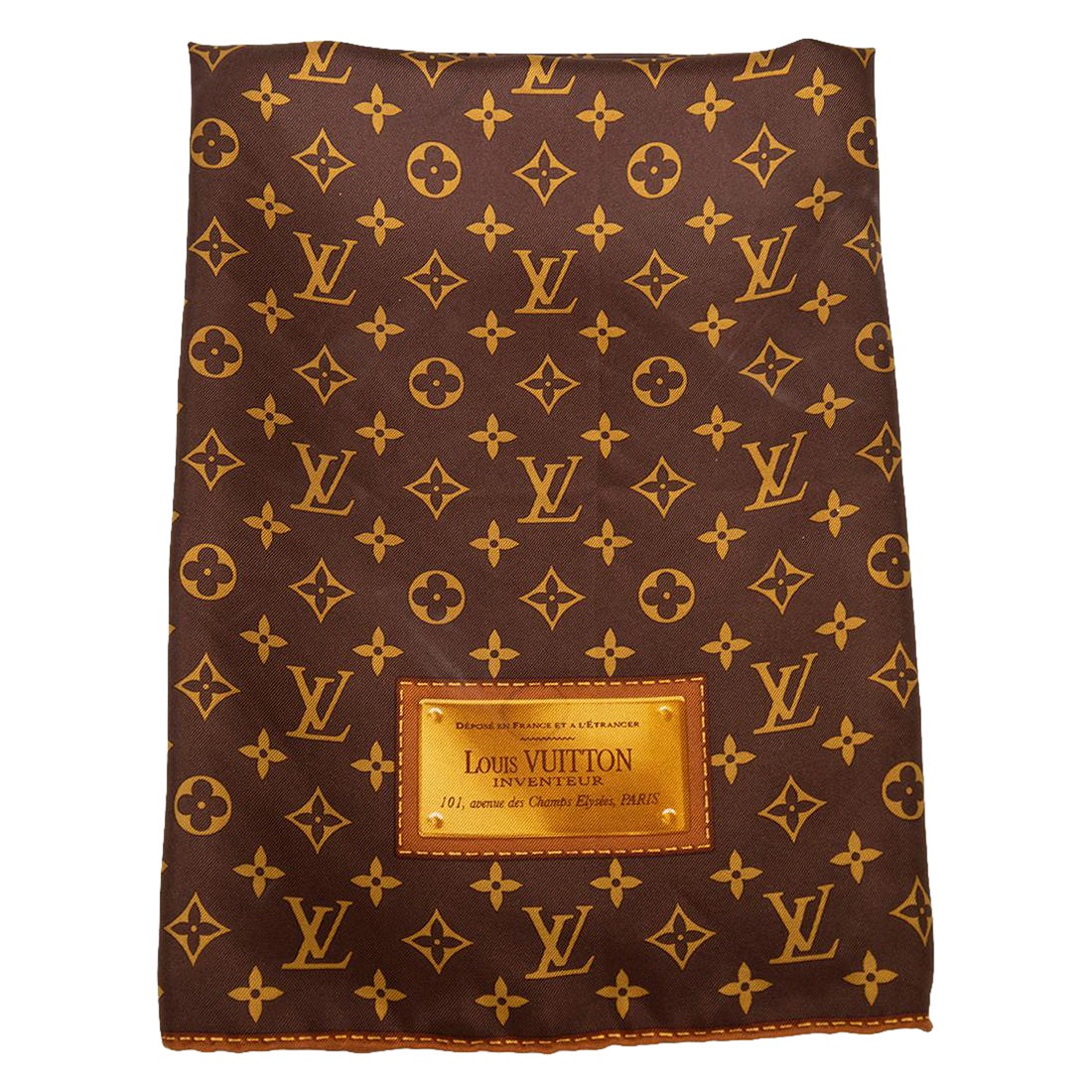Louis Vuitton Brown Silk Monogram Print Scarf For Sale