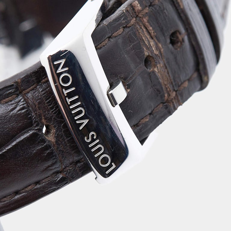 Louis Vuitton Brown Stainless Steel Alligator Tambour Q10A1