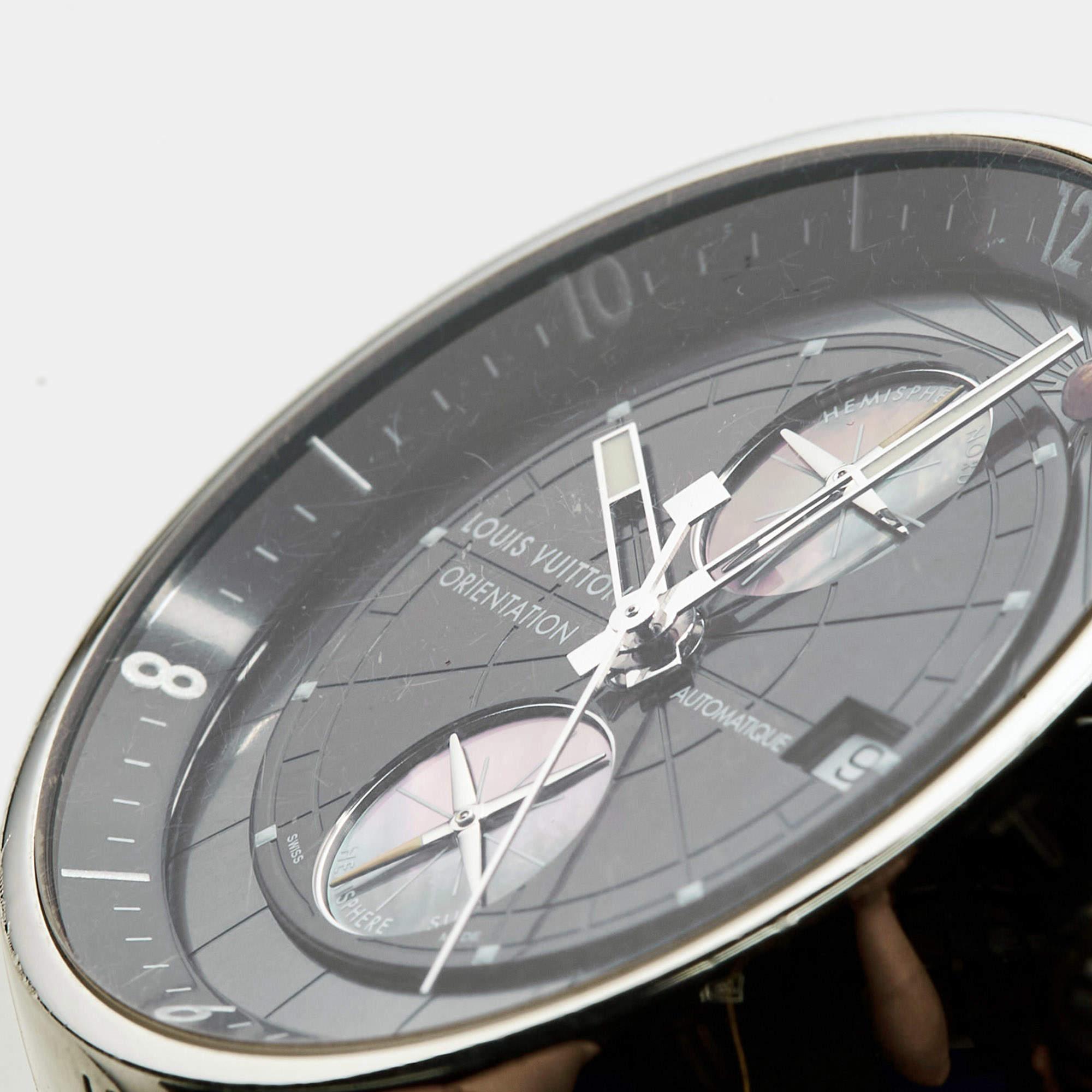 Louis Vuitton Brown Stainless Steel Alligator Tambour Q10A1 Automatic 1