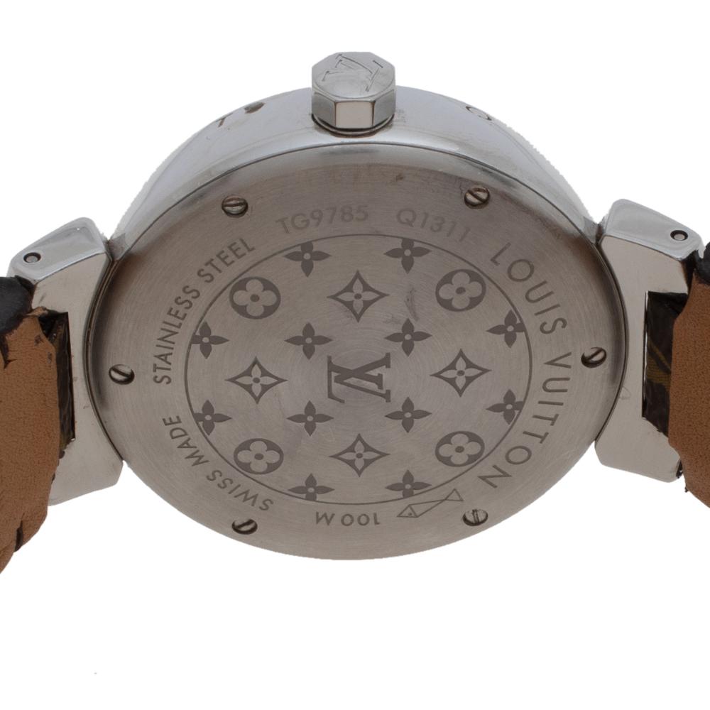Louis Vuitton Brown Stainless Steel Monogram Leather Women's Wristwatch 34mm 1