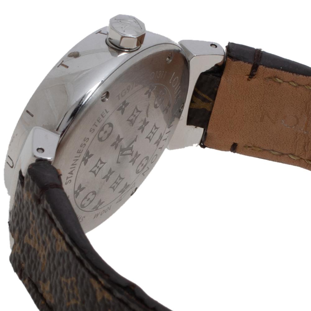 Louis Vuitton Brown Stainless Steel Monogram Leather Women's Wristwatch 34mm 2