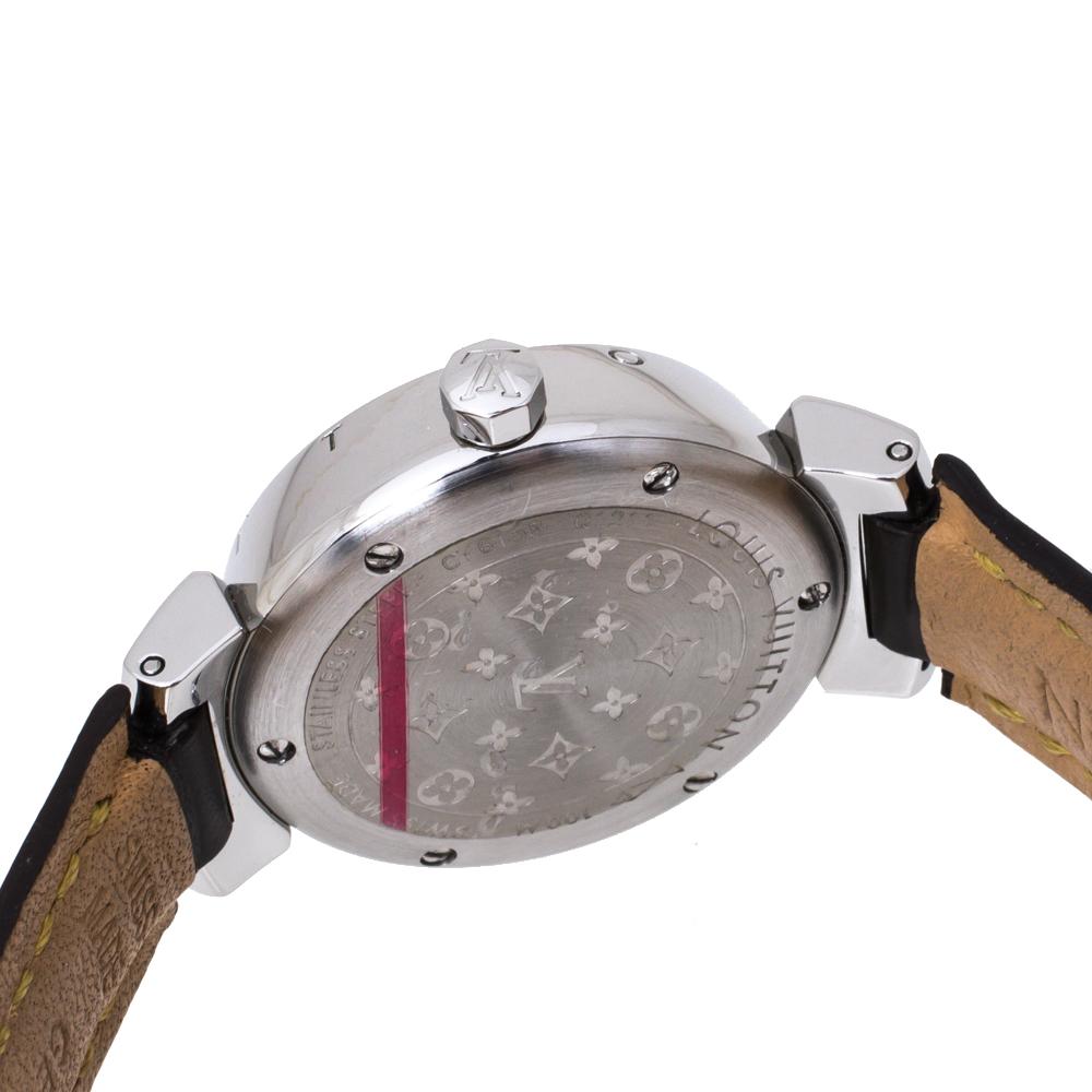 Contemporary Louis Vuitton Brown Stainless Steel Tambour Q1211 Women's Wristwatch 28 mm