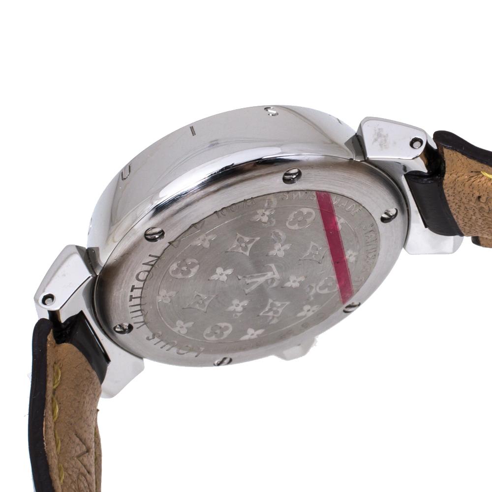 Louis Vuitton Brown Stainless Steel Tambour Q1211 Women's Wristwatch 28 mm In Good Condition In Dubai, Al Qouz 2