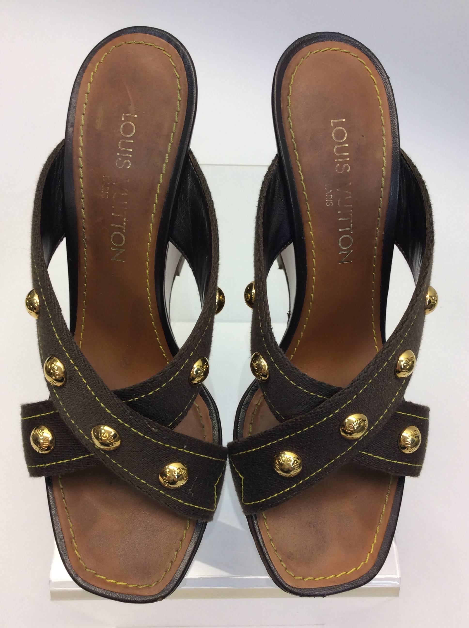 Women's Louis Vuitton Brown Studded Leather Wedge For Sale