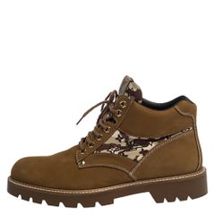 Louis Vuitton Brown Suede and Canvas Oberkampf Ankle Boots Size 43