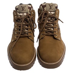 Louis Vuitton Brown Suede and Canvas Oberkampf Ankle Boots Size 43