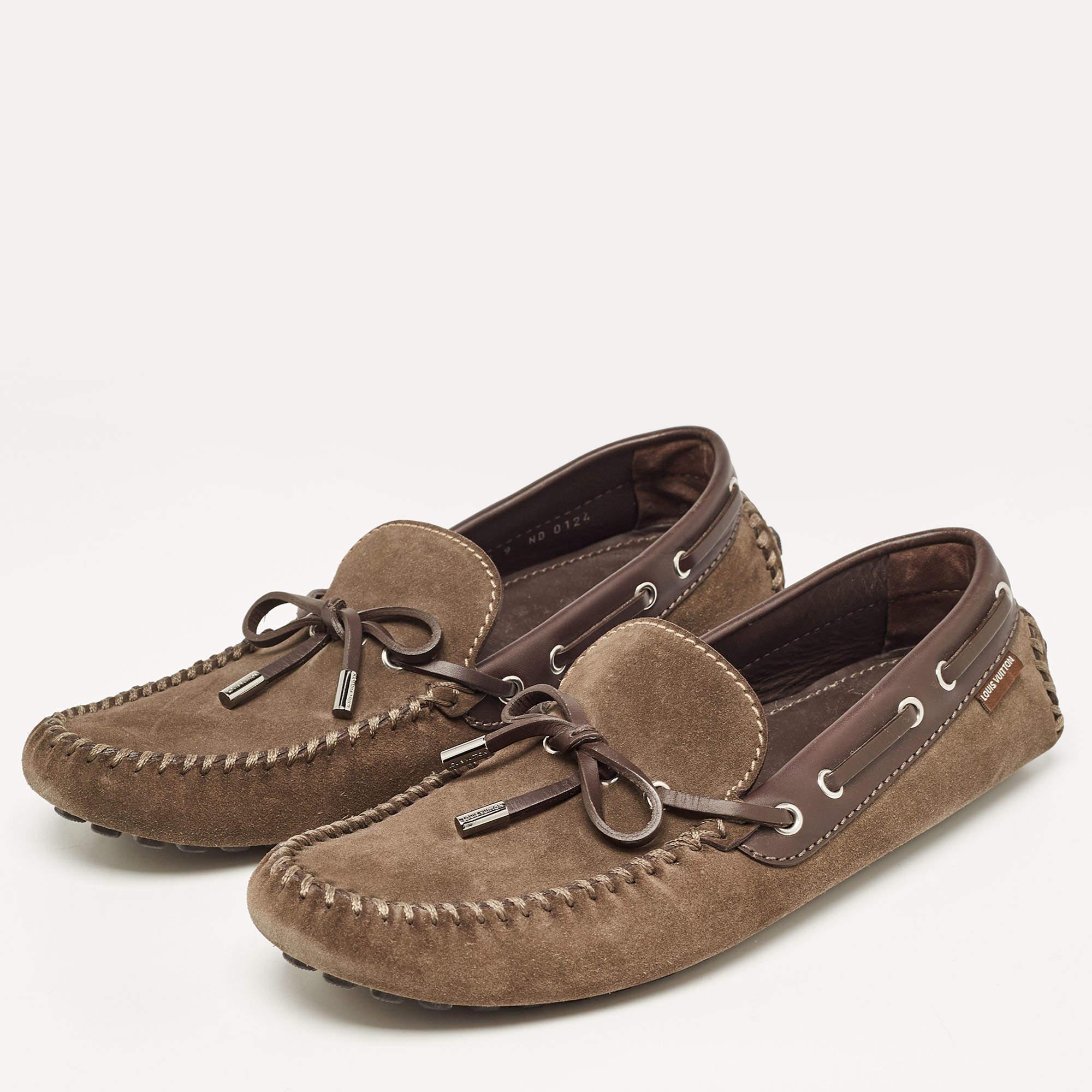 Louis Vuitton Brown Suede and Leather Arizona Loafers Size 43 For Sale 2