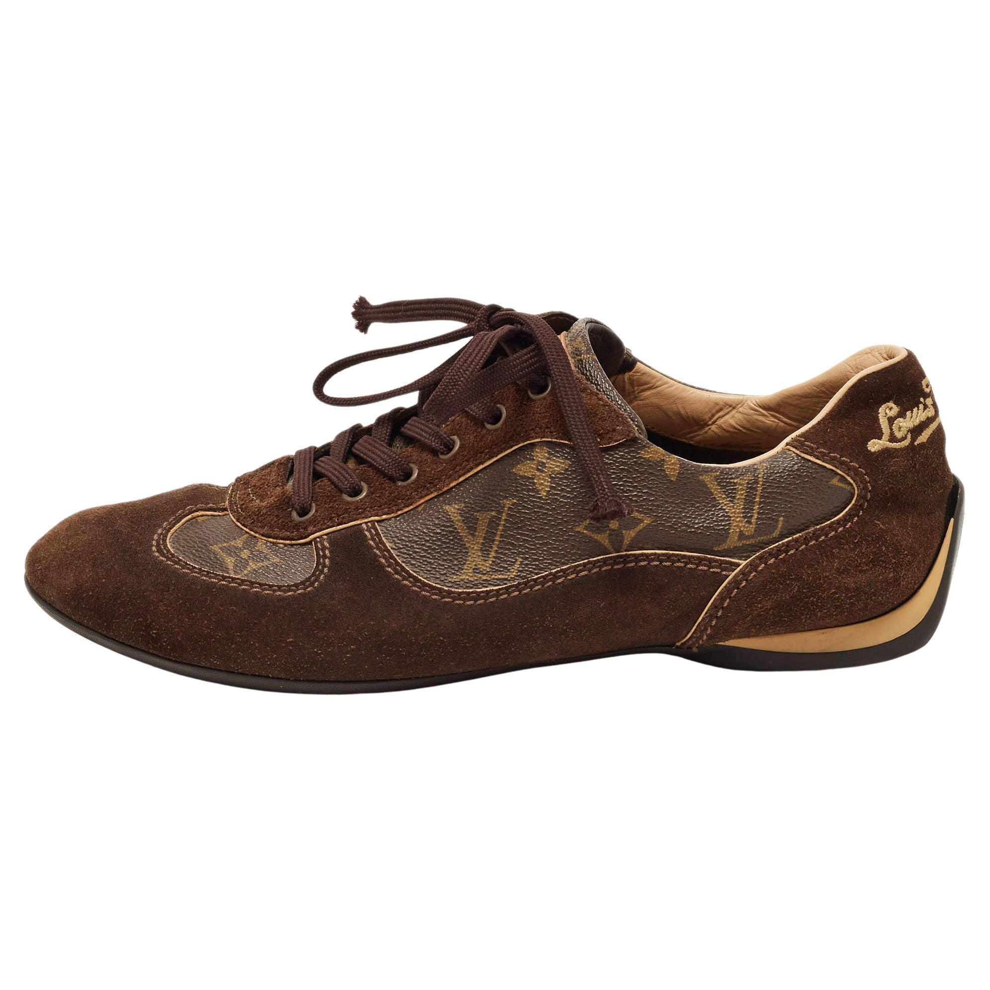 Louis Vuitton Brown Suede And Monogram Canvas Energie Low Top Sneakers Size  41.5 For Sale at 1stDibs