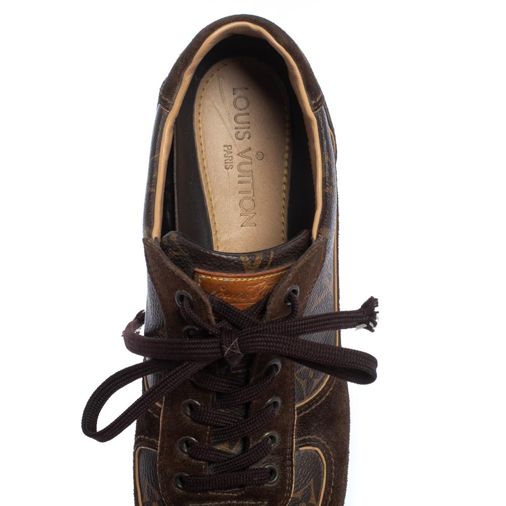 Louis Vuitton Brown Suede And Monogram Canvas Energie Sneakers Size 38.5 In Fair Condition In Dubai, Al Qouz 2