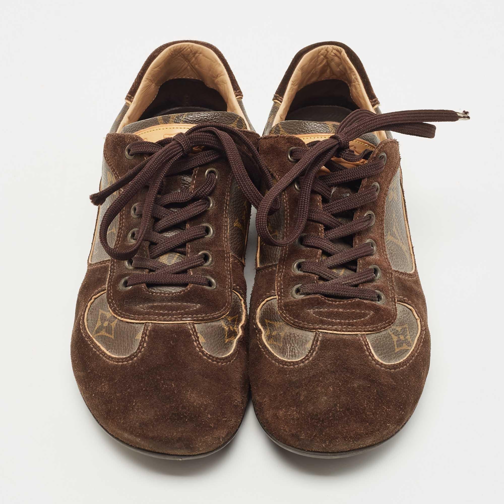 Men's Louis Vuitton Brown Suede and Monogram Canvas Energie Sneakers Size 41.5 For Sale