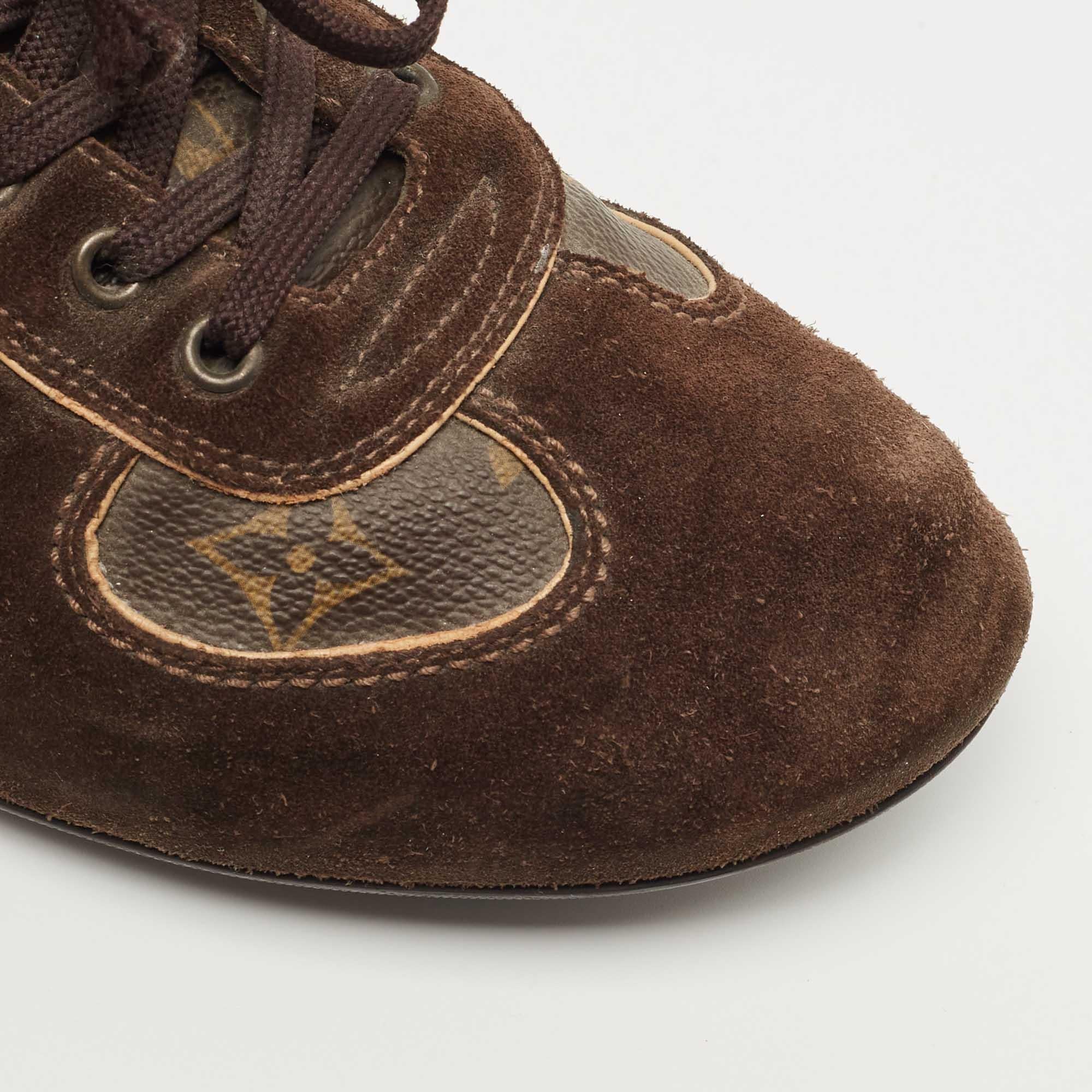 Louis Vuitton Brown Suede and Monogram Canvas Energie Sneakers Size 41.5 For Sale 3