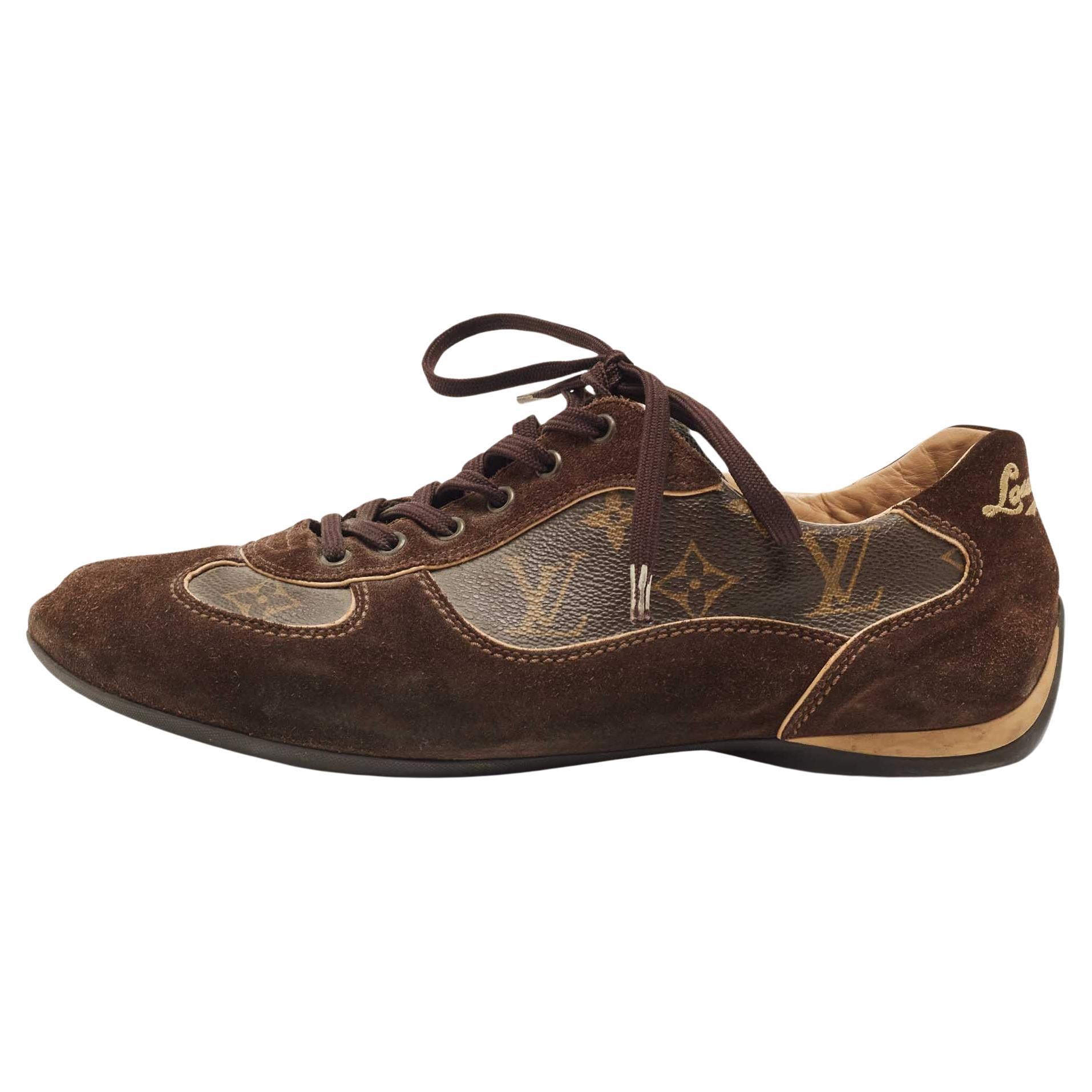 Louis Vuitton Brown Suede and Monogram Canvas Energie Sneakers Size 41.5 For Sale