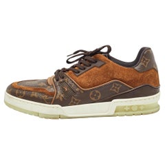 Louis Vuitton Brown Suede and Monogram Canvas Low Top Sneakers Size 42.5