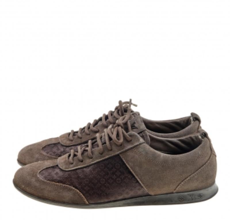 Black Louis Vuitton Brown Suede And Monogram Satin Low Top Sneakers Size 37.5 For Sale