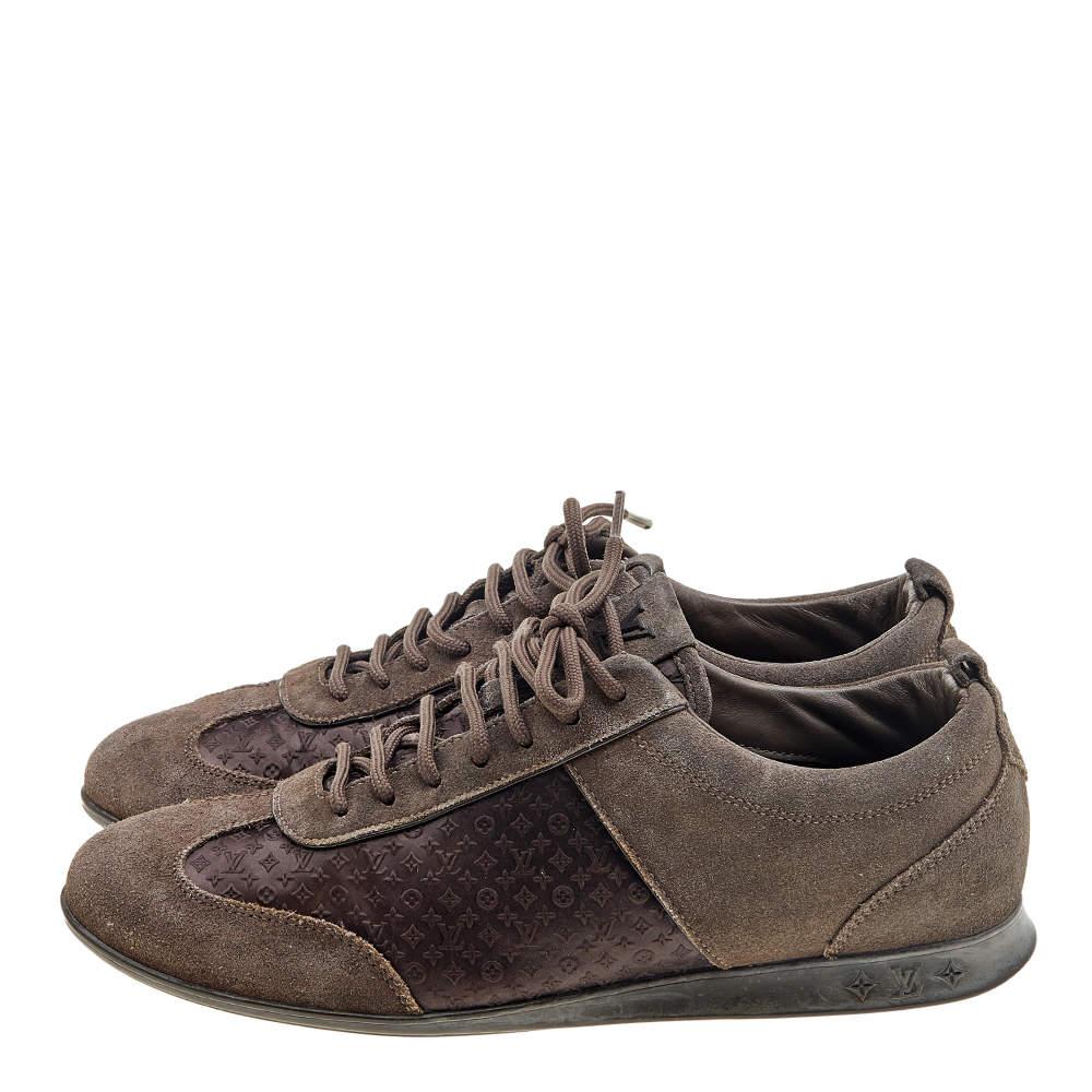 Black Louis Vuitton Brown Suede And Monogram Satin Low Top Sneakers Size 37.5