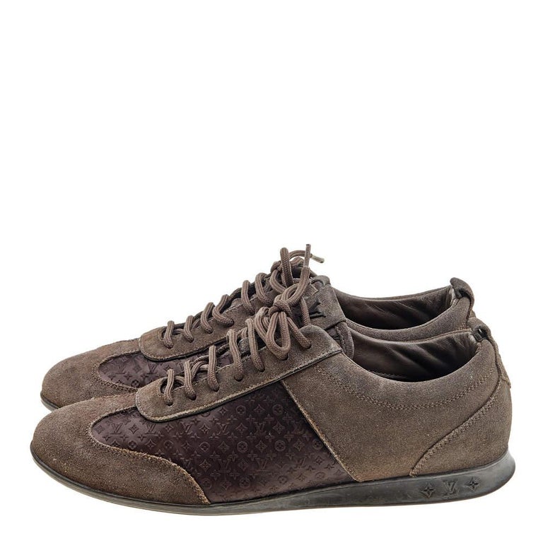 Louis Vuitton Brown Suede And Monogram Satin Low Top Sneakers Size