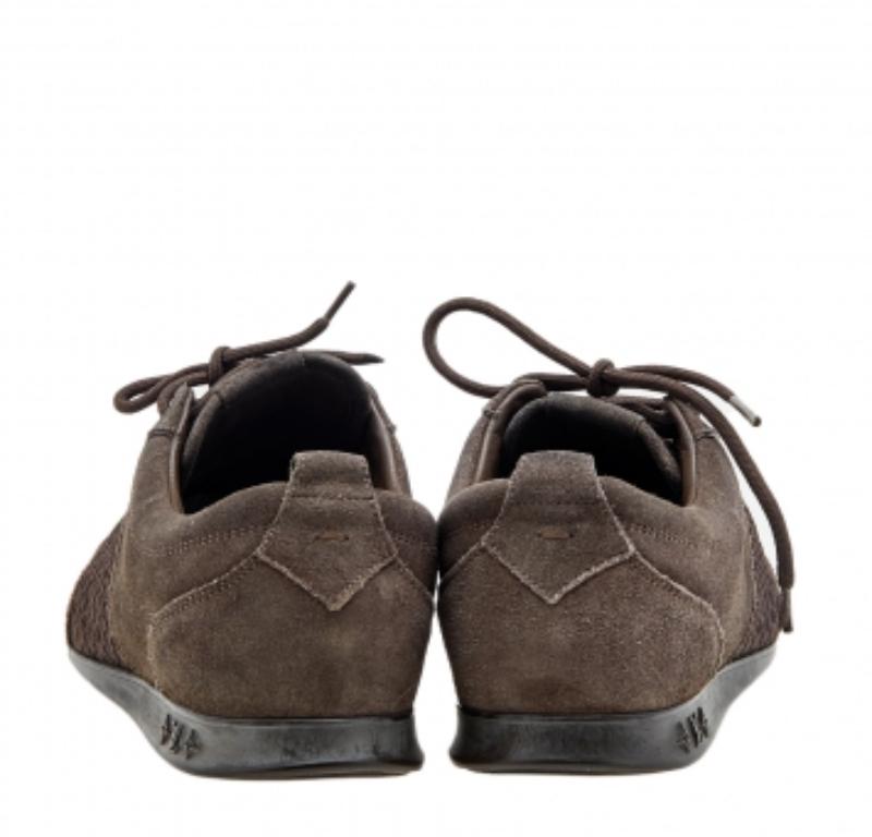Louis Vuitton Brown Suede And Monogram Satin Low Top Sneakers Size 37.5 For Sale 1