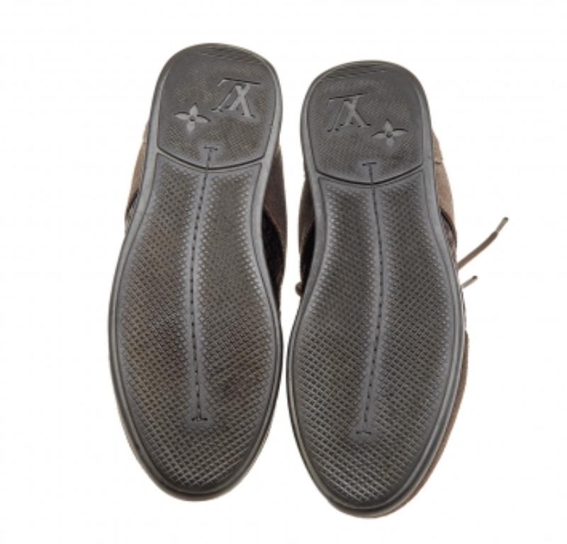 Louis Vuitton Brown Suede And Monogram Satin Low Top Sneakers Size 37.5 For Sale 2
