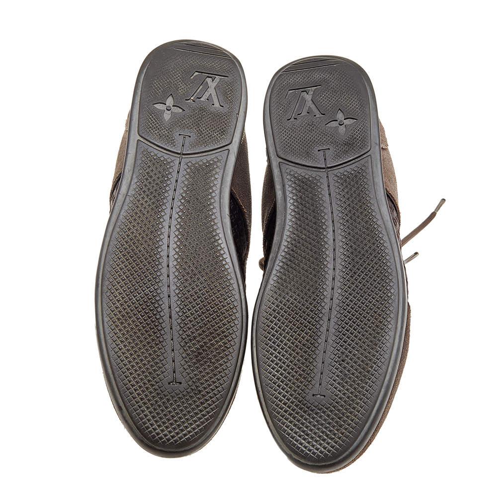Louis Vuitton Brown Suede And Monogram Satin Low Top Sneakers Size 37.5 2