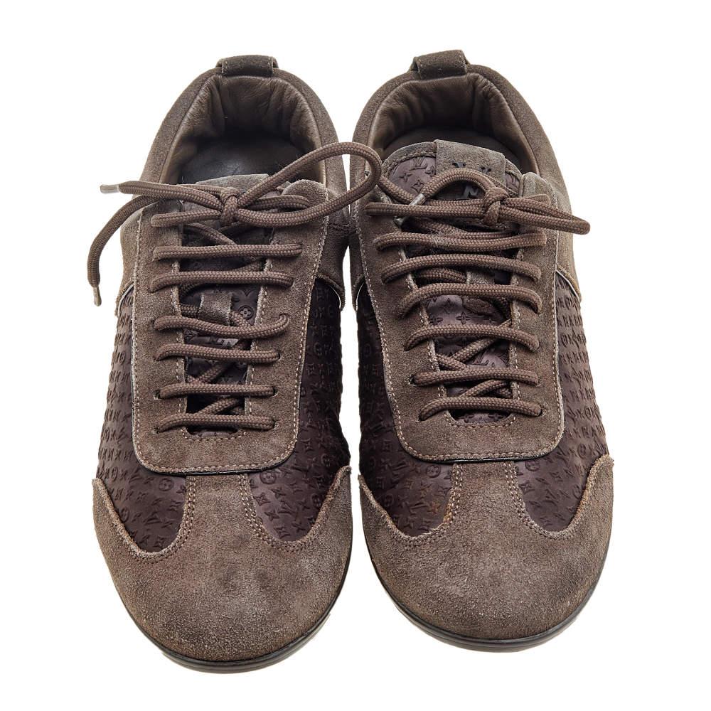 Louis Vuitton Brown Suede And Monogram Satin Low Top Sneakers Size 37.5 3