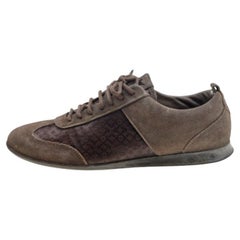 Louis Vuitton Brown Suede And Monogram Satin Low Top Sneakers Size 37.5