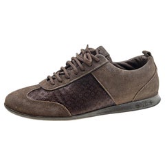 Used Louis Vuitton Brown Suede And Monogram Satin Low Top Sneakers Size 37.5