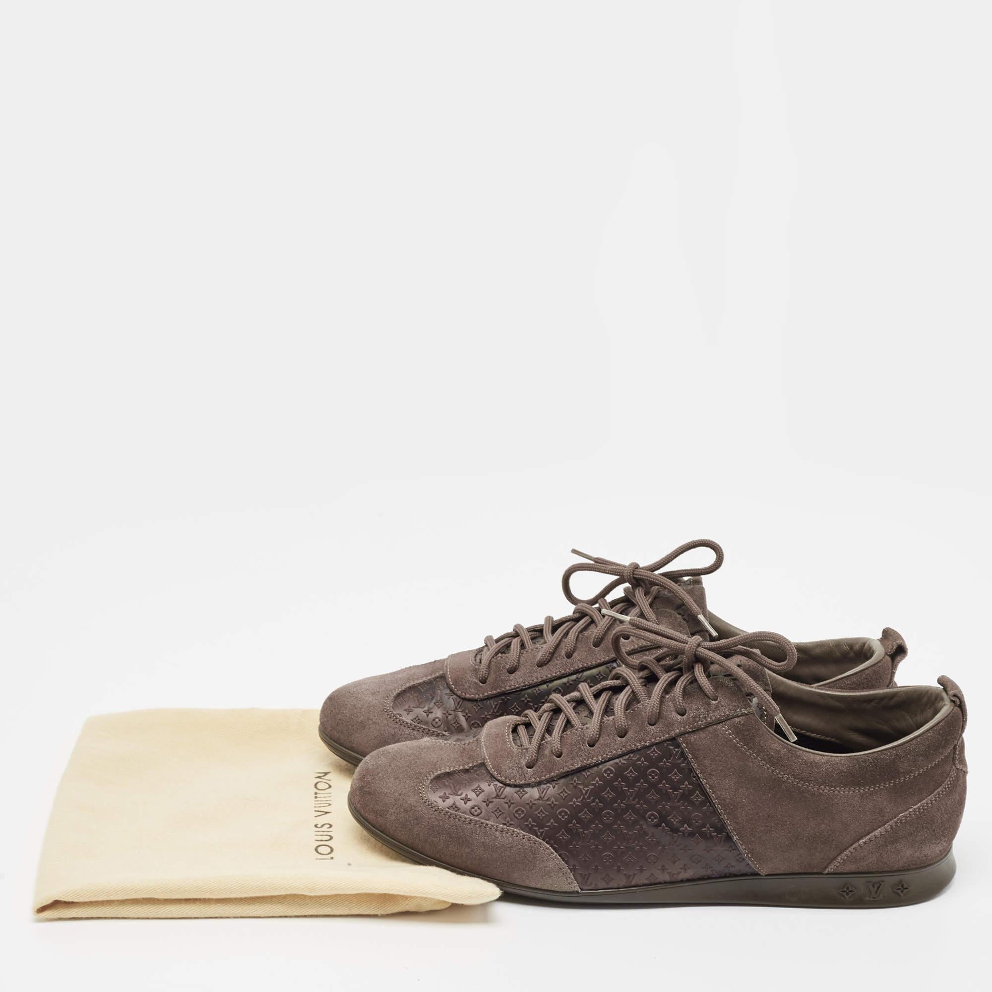 Louis Vuitton Brown Suede And Monogram Satin Low Top Sneakers Size 39.5 For Sale 5