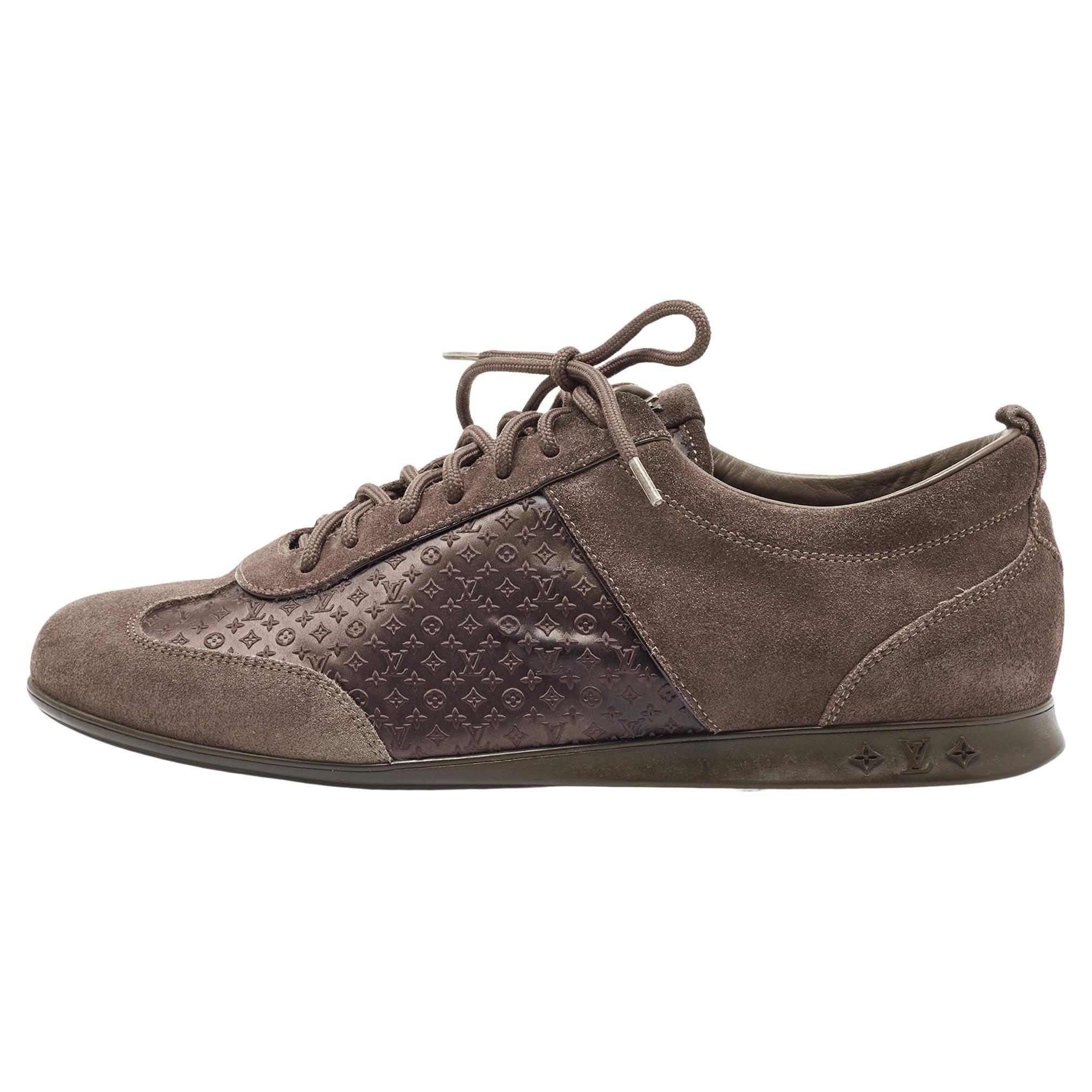 Louis Vuitton Brown Suede And Monogram Satin Low Top Sneakers Size 39.5 For Sale