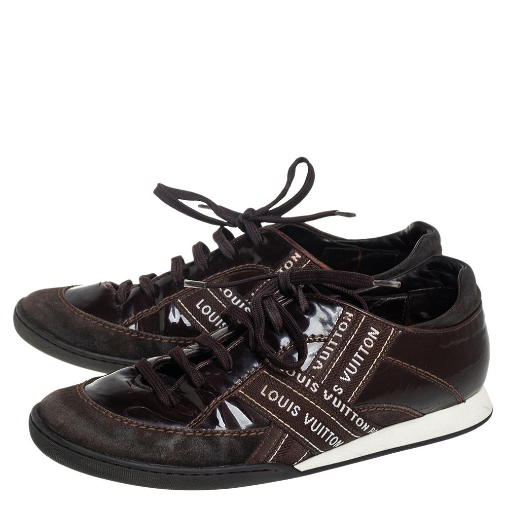 Black Louis Vuitton Brown Suede And Patent Leather Low Top Sneaker Size 39